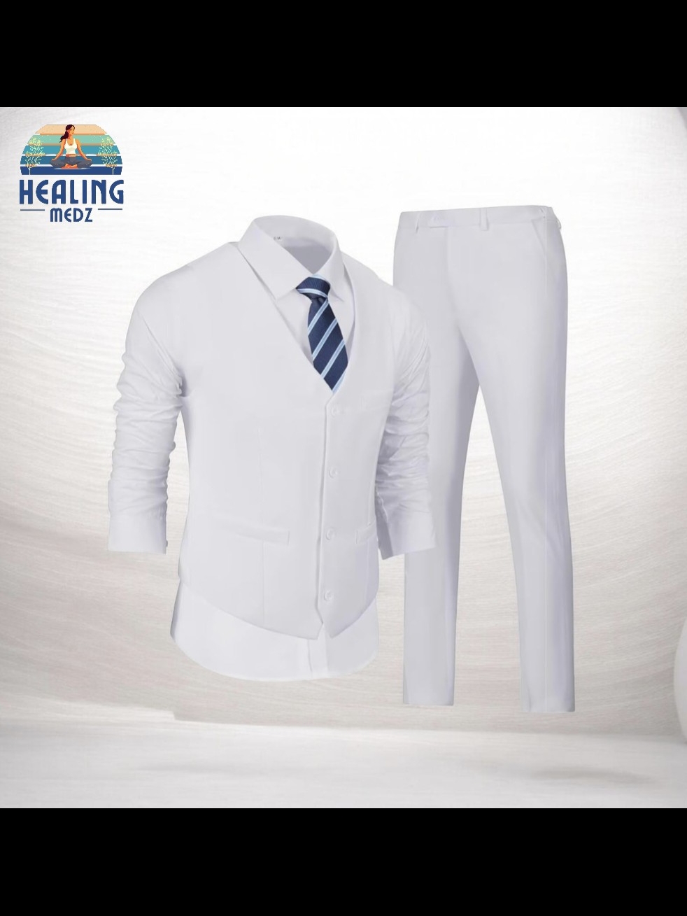 Men's White Small Suits 2 Pieces, Vest Pants Set For Men, V-Neck Slim Fit